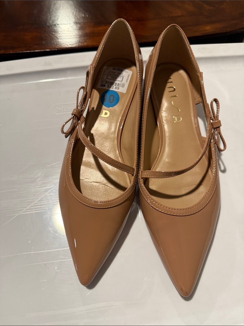 Unisa Nude Patent Pointed-Toe Mary Jane Flats